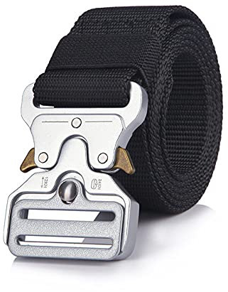 Herren Military Tactical Canvas Gürtel - Silber Extra Langes Schnellverschluss-Gurtband, 1.5 Quot; Heavy-Duty Nylon Riggers Gürtel Für Damen Jeans Outdoor-Trainingssport,Schwarz,120Cm(47.2In)