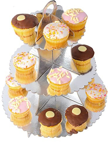 TRTO 3 Tier Silver Cake Stand Cupcake Holder Cardboard Silver Gold Rose Gold Kid Party