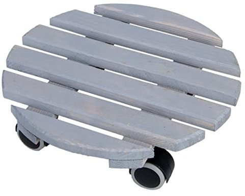 Rivanto® Indoor Pflanzenroller rund Ø 29 x H8,5 cm, FSC-Holz mit Kunststoffrollen, Pflanzenuntersetzer für Blumentöpfe, grau
