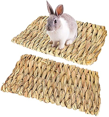 yufana 2 Pcs Tapis Herbe Lapin Tapis,Tapis Tissé en Herbe pour Lapin Herbe Naturel Tissé Tapis Tapis Herbe Foin Tissé Hamster Lapin Tapis Herbe,pour Hamster Cochon Lapin et Perroquet