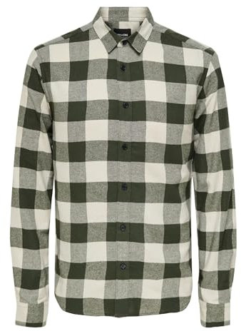 Kariertes Holzfäller Hemd Basic Langarm Flanellhemd Freizeit Karo Slim Fit Shirt Baumwolle ONSGUDMUND, Farben:Grün, Größe Hemd:XXL