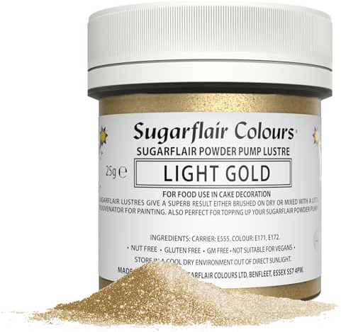 Sugarflair Light Gold Edible Glitter Dust Powder Pump Refill Tub - Food Colouring Powder, Edible Colour Dust, Brush On, Spray, or Add Rejuvenator to Create Eye-Catching Paint Effect - 25g