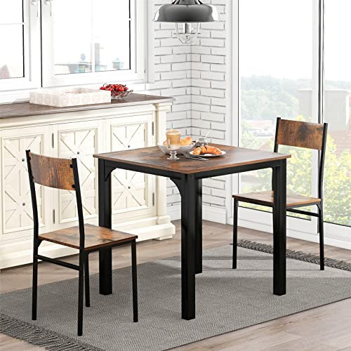 HUMNZR 3-teilig Essgruppe Esstisch mit 2 Stühlen Sitzgruppe Küche Küchentisch Holztisch Balkontisch,Brown