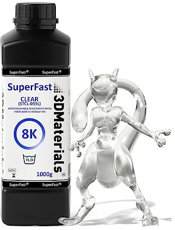 SuperFast 8K 22um Auflösung Wasserabwaschbares Harz, 0,5 Sek. Druck (50 um), hergestellt in Korea von 3DMaterials (1000g, Transparent)