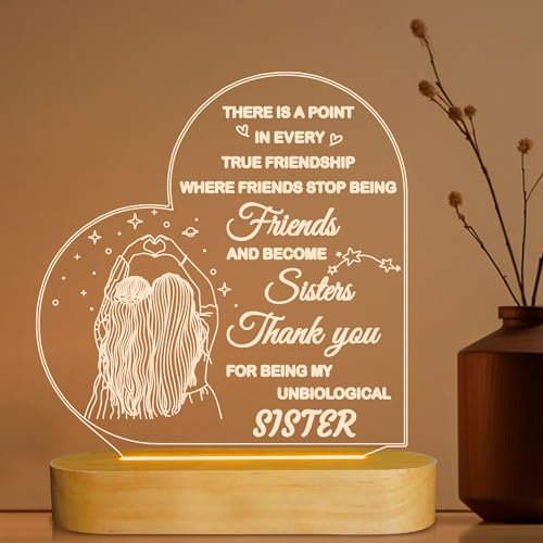 Best Friends Birthday Gifts for Women,Thank You Unique Gift for Sister Bestie Xmas Romantic Present, Soft Warm Colors 3D Illusion Lamp LED Night Light