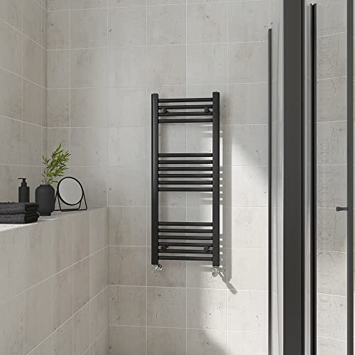 Warmehaus Straight Heated Towel Rail Black Bathroom Radiator 1000x400mm | Contemporary Ladder Style Radiator for Bathrooms, Central Heating, Wall Mounted Towel Warmer, Durable Finish