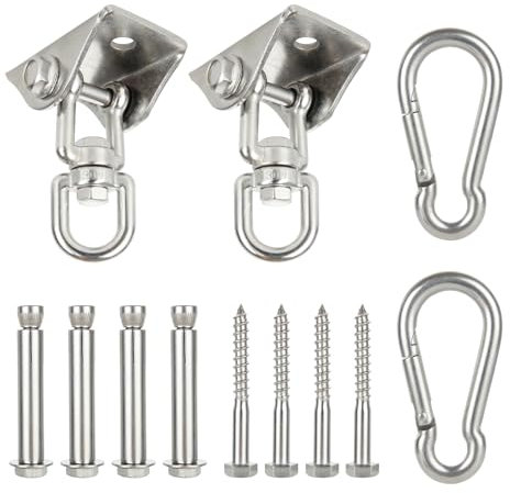 VIDETOL 2 Pack Heavy Duty Swing Hangers Hooks, 360° Swivel Hammock Hooks with Screws, Stainless Steel Swing Hook for Ceiling Wooden Porch, Hammock Chair, Gym Yoga Suspension Hooks, 450KG Capacity