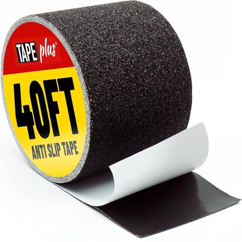 TapePlus - Anti Slip Tape for Stairs (Black 4 x 40 Feet Wide Tread) Waterproof Grip Tape for Outdoor/Indoor, Perfect 80 Grit Traction Non Slip Grip Tape for Stairs, Steps or Ramps