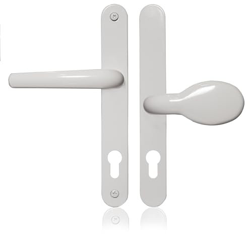XFORT Uros White Door Handle, (PZ 62/92mm, Screw Hole Distance 211mm, 243mm Overall) Aluminium Offset Lever/Pad, UPVC Door Handle