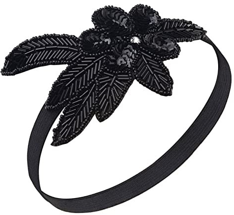Duriya 1920s Stirnband Damen 20er Jahre Stil Haarband Gatsby Kostüm Accessoires (Schwarz)