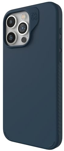ZAGG Manhattan Snap iPhone 15 Pro Max Case - Premium Silicone iPhone Case, Durable Graphene Material, Smooth Surface with a Comfortable Ripple Grip, MagSafe Phone Case, Navy Blue