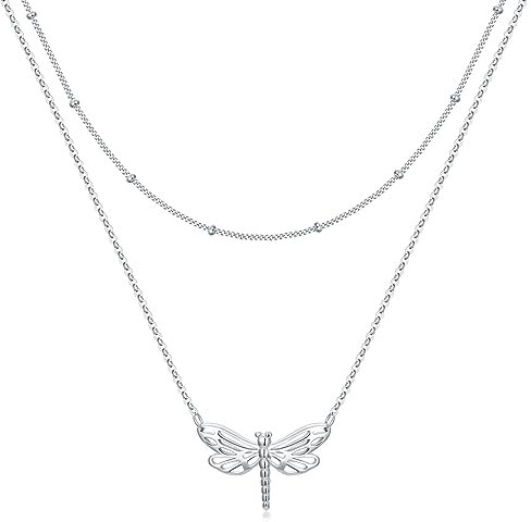 Libelle Doppelkette Layering Kette Damen 925 Sterling Silber Libelle Geschichtete Halskette Schmuck Geschenke für Damen