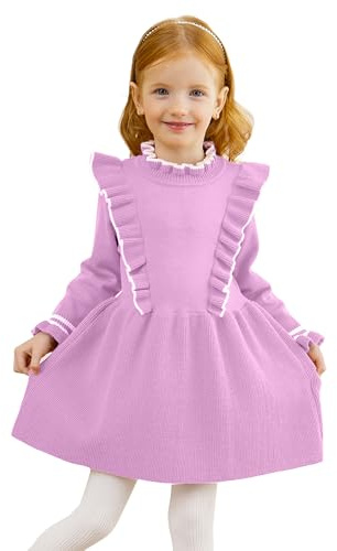 Miipat Vestito Bambino Ragazza Maniche Lunghe Maglione Abiti Autunno e Inverno Pullover Abitini a Maglia Vestiti per Bambine