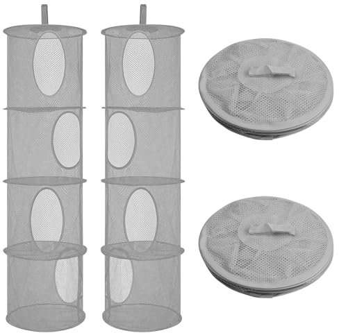 Zsanhua 2 PCS Hanging Mesh Storage Basket, Foldable 4 Tiers Hanging Storage Organizer Toy Storage Hanging Bag for Small Clothes, Wardrobe, Travel (Gray)
