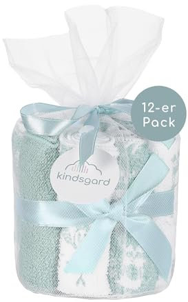 kindsgard Baby Waschlappen 12er-Pack „vaskedag“ – Mint – 100% Baumwolle, weich & saugfähig – 20x20 cm Waschtücher – waschbar, pflegeleicht, nachhaltig – perfekt für Baby & Kleinkindpflege