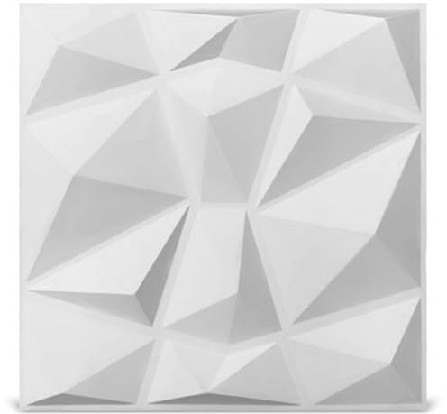 Trafagala Decorative 3D Wall Panels in Diamond Design 8mm Thick, 12x12 Matt White for Home and Office Decor (10 Pack)