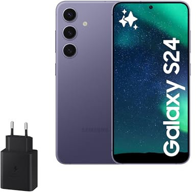 Samsung Galaxy S24 y Cargador 45W, Teléfono Móvil con IA, Smartphone Android, 8 GB RAM, 256 GB Almacenamiento, Cámara 50MP, Batería Larga Duración, Violeta Cobalt (Versión Española)