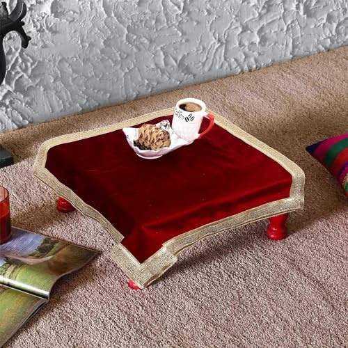 AVA Collections Samtstoff mit goldener glänzender Bordüre, Aasan Pooja Puja Tuch Poojan Tischdecke, Heiliger Stoff, Altar, Tarot-Tischdecke, Wahrsagung, Wicca Samttuch (Solid Red, 61 x 61 cm)
