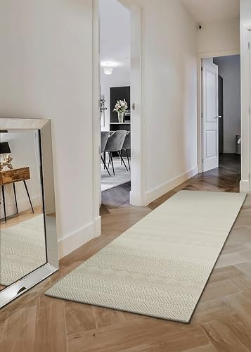 the carpet Lima nachhaltiger und umweltbewusster Designer Teppich, weich & pflegeleicht, 3D-Effekt, waschbar, Flor aus 100% recyceltem Polyester, Creme, 80 x 300 cm