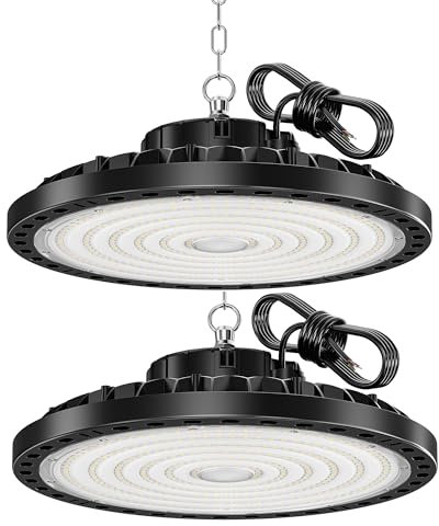 HAPYLUMI UFO Lámpara de Alta Bahía, 2PCS 200W Focos LED Interior Techo 20000LM 6500K Naves Industriales LED, IP65 Impermeable Campana Iluminación Para Garaje Fábrica Taller