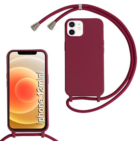 Belzsxy Handykette Hülle für iPhone 12 Mini Hülle mit Band, Handykette Handyhülle (Abnehmbar Einstellbar) Silikon Necklace mit Kordel zum Umhängen Handy Kette Kratzfestes Stossfest Schutzhülle Rot