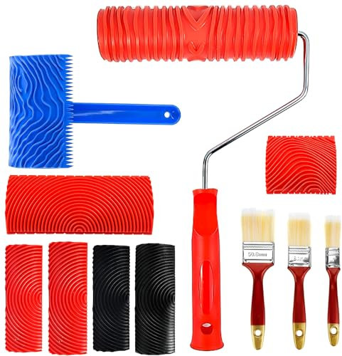 8 Pièces Rouleau Peinture Avec 3 Brosses, Caoutchouc Peinture Effet Bois, Rouleau Peinture Set, Rouleau Peinture Grain de Bois pour le Bricolage Décoration Murale