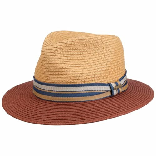 Stetson Chapeau en Paille Romaro Toyo Femme/Homme - Traveller D'Ete de Plage avec Ruban Gros Grain Ete Printemps-ete - S (54-55 cm) Nature-Rouge