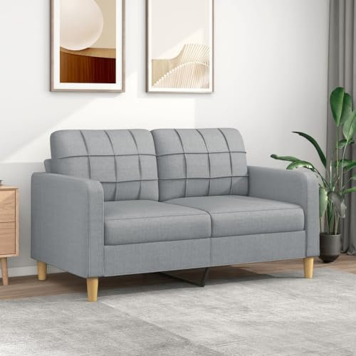 Willood 2-Sitzer-Sofa Couch für Wohnzimmer, Polstersofa mit Metallgestell, Loungesofa Zweisitzer Wohnzimmersofa Wohnzimmermöbel Hellgrau 140 cm Stoff