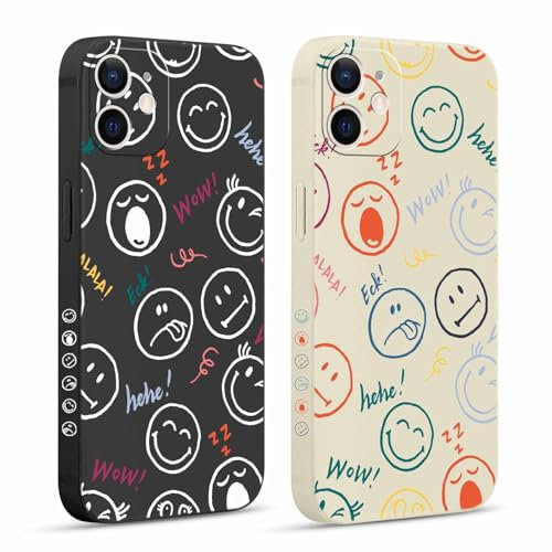 Pnakqil 2 Stück Handyhülle für iPhone 12 6,1 Hülle, Lächeln Muster Niedliche Aesthetic Case Silikon Weiche für Mädchen Modische TPU Dünn Stoßfeste Kameratasche Tasche Schutzhülle