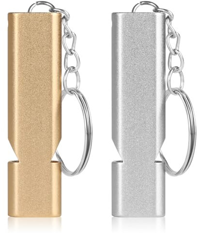 FOMGIIN 2 Stück Trillerpfeife, Whistle Signalpfeife Notfall Laut, Metall Trillerpfeifen Notfallpfeife mit Schlüsselanhänger, Outdoor Emergency Schiedsrichter Survival Pfeife（Golden, Silber）
