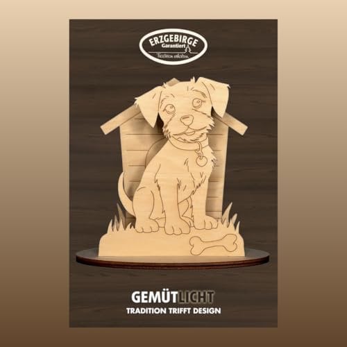 weigla | Bastelset aus Holz original Erzgebirge | 3 teilig Motiv Hund mit Hundehütte I zum Bemalen und Basteln I schöne Geschenkidee I Kreativset