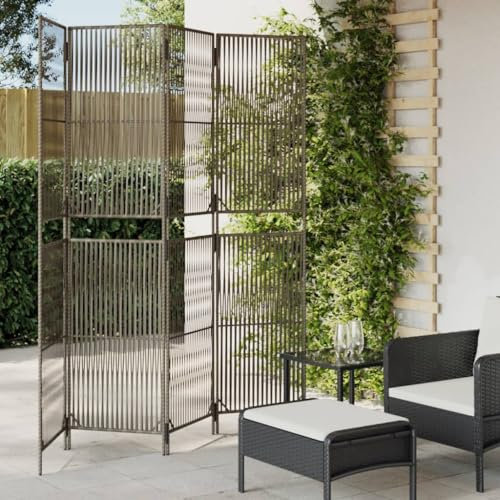 Paravent 4-TLG. Grau Poly Rattan,Vielseitiger Paravent aus Polyrattan für Privatsphäre und Raumgestaltung im Innenbereich und Außenbereich Paravants & Raumteiler