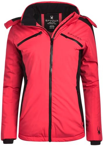 Spyder Damen Schneejacke – Farbblock-gesteppte, wetterfeste Winter-Skijacke für Damen mit abnehmbarer Kapuze (Größen: S-XL), Prism Pink, L