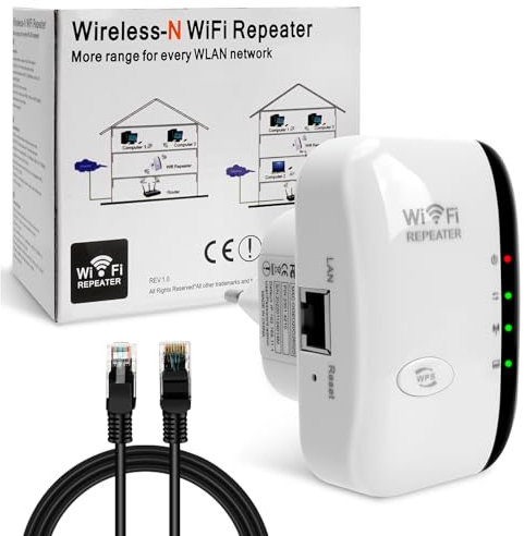HOSSOM Repetidor WiFi,Amplificador WiFi 2.4 GHz 300 Mbps, con Repertidor/Ap Modo y la función WPS, Amplificador Señal de Red WiFi con Puerto Ethernet