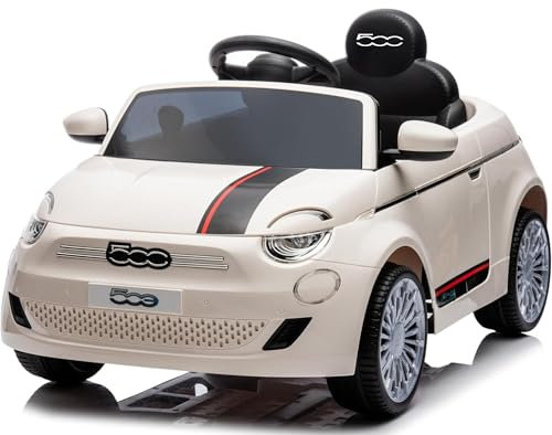 Macchina Elettrica per Bambini 12V Fiat 500 Auto Giocattolo Full Optional con Sedile in Pelle Telecomando Parentale Soft Start e Cintura di Sicurezza Bianco