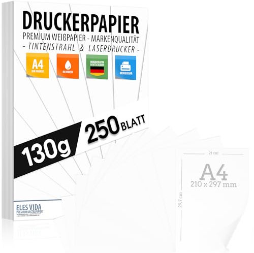 250 BLATT weißes Tonzeichenpapier 130g/m² - PREMIUM PAPIER Reinweiß - DIN A4-21 x 29,7 cm - Druckerpapier Weiss unbedruckt für Fotografie, Präsentationen, Basteln, FOTOKARTON, Karton - MADE IN GERMANY