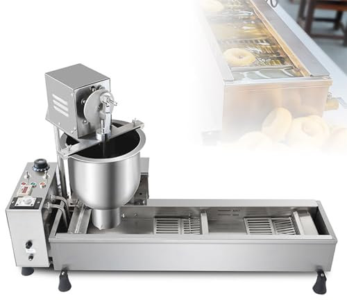 guoyjmm Automatic Donut Making Machine, Commercial Single Row Donut Machine with 3 Different Sizes Ring Molds, Frying Donuts Maker, Large Capacity, 7L Hopper, for Bakery, Food Cart