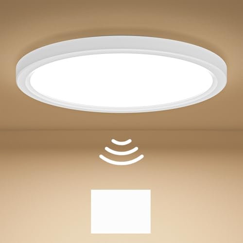 Birnetek® Plafoniera LED Soffitto con Sensore di Movimento, 18W 1800LM Lampadario con Sensore Radar, 3000K, 4000K, 6500K, 22cm per Corridoio, Scale, Garage