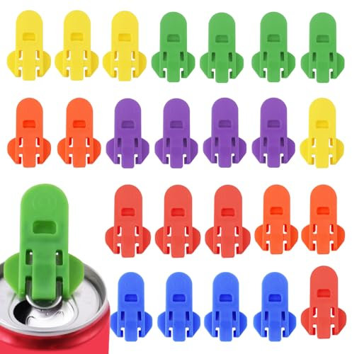 24 Pcs Manual Easy Can Opener, Leakproof Soda Can Cover Cans Openers, Soda Beer Cans Opener Beverage Top Ring Openers Tool for Pop, Coke, Beer, Aluminum Beverage