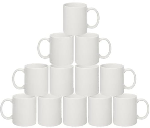 Sublimation Mugs Blank | Plain White Large Handle High Gloss AAA+ Grade Ceramic Mugs for Coffee & Tea | Ideal for Gifting & DIY Projects, Heat Press Printing Mugs 11oz (Pack of 12)
