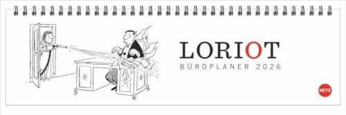 Loriot Wochenquerplaner - Kalender 2026 - Heye-Verlag - Tischkalender quer mit Schulferien - Eine Woche auf 2 Seiten - 32,5 cm x 9,3 cm