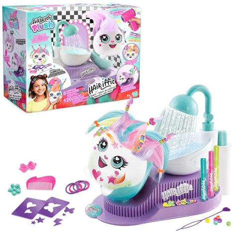 Canal Toys - Airbrush Plush Hair’iffic Salon - Kindgerechtes Kuscheltier zum Gestalten, mit batteriebetriebenem Airbrush, Stencils & Waschstation, Kreativ & wiederverwendbar (ab 6 J.)