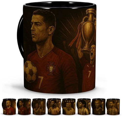 Taza Cristiano. Tazas Leyendas del Fútbol. Tazas Desayuno. Cosas de Futbol para Niños. Entrenador Futbol. Dia del padre Regalos Originales. Colección Única Leyendas 330ml Cristiano