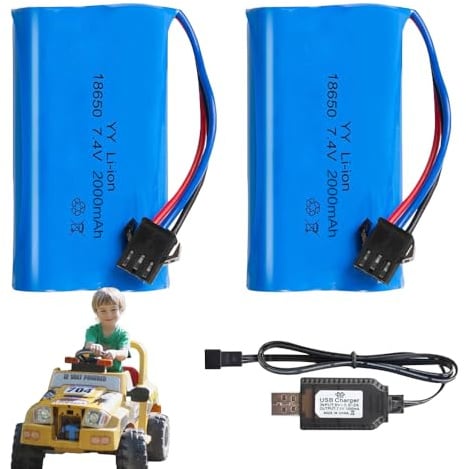 SKIKHN 7.4 V Li-ion Battery, 2 Stück Wiederaufladbare 2000mAh Lithium Lonen Batterien, mit SM-3P Stecker, Rechargeable Lithium Lonen Batterien, Compatible for RC Cars Boats Trucks