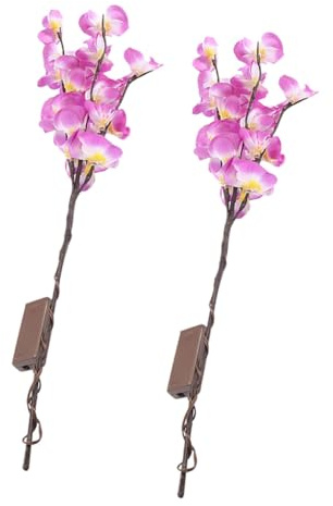 Gatuida 2 Stück LED Zweiglichter mit Violett Schmetterlingsorchideen Dekorative Lampe aus PC und Stoff für Party und Geburtstag Innenbeleuchtung