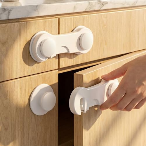 QWORK® 12pcs Cierres de Seguridad con Adhesivo Fuerte para Muebles de Cocina, Refrigeradores y Cajones
