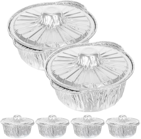 BESPORTBLE Lot de 6 Casseroles Jetables en Aluminium avec Couvercle, 1150 ML, Rondes, Résistantes et Légères pour Pique-niques et Petits Rassemblements en Plein Air
