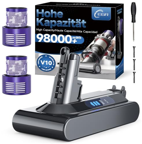 EGR V10 SV12 Battery Replacement Compatible with Dyson V10 SV12 | Compatible with Dyson V10 Animal Absolute Cyclone Motorhead Vacuum Cleaners Includes 2 Filters (Not for V8 SV10)