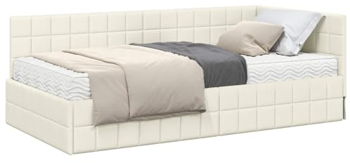vidaXL Eckbettgestell mit Matratze mit Kopfteil 2 STK. Creme Samt