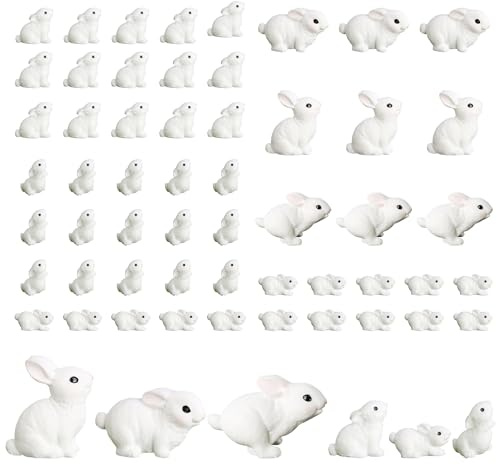 PYSEOSISE Figurine Lapin Miniature, 54 Pièces Figurines de Petit Lapin, 2 Tailles Lapins en Résine Mini Figurines Animaux Petits Animaux pour Jardin Miniature Décoration Paysage Mousse